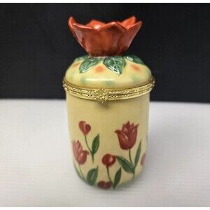 Bombay Co. Tulip Flower Candle Holder Trinket Box with Candle Hinged Lid